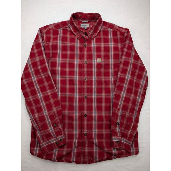 Carhartt Relaxed Fit Plaid Button Down Shirt Mens Medium Red Gray Work Outdoor - Picture 3 of 7